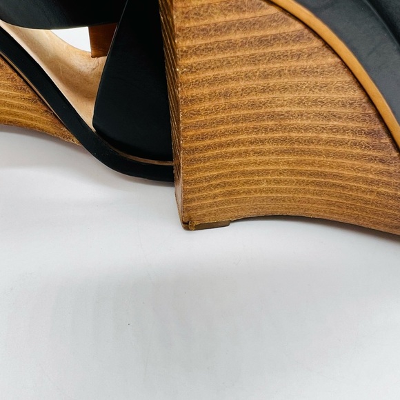 Chloe Black and Tan Wedge Slingback Sandals with Leather Cross-Strap Est SZ 10 - Picture 11 of 15